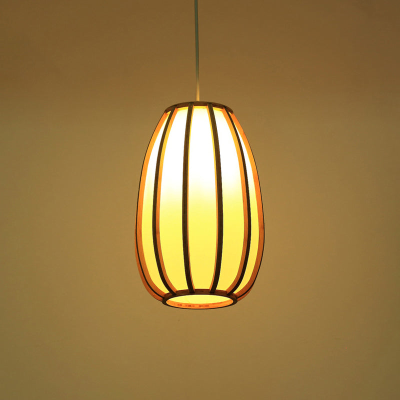 South-east Asia Barrel Ceiling Light Bamboo Single Restaurant Hanging Pendant Light in Wood