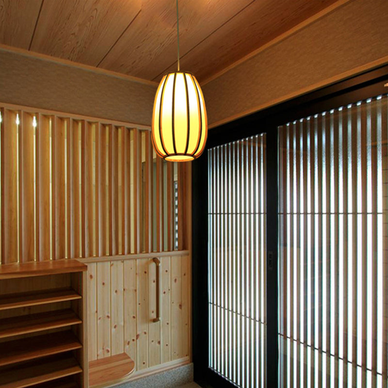 South-east Asia Barrel Ceiling Light Bamboo Single Restaurant Hanging Pendant Light in Wood