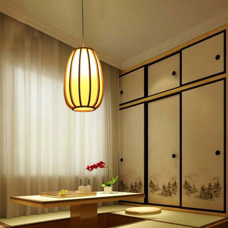 South-east Asia Barrel Ceiling Light Bamboo Single Restaurant Hanging Pendant Light in Wood
