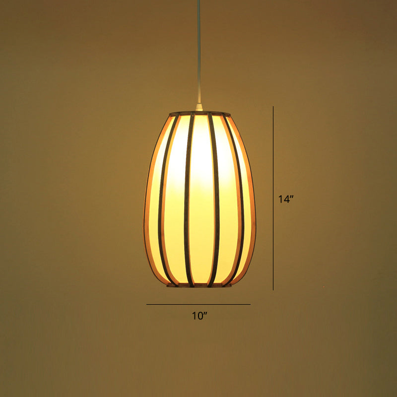 South-east Asia Barrel Ceiling Light Bamboo Single Restaurant Hanging Pendant Light in Wood