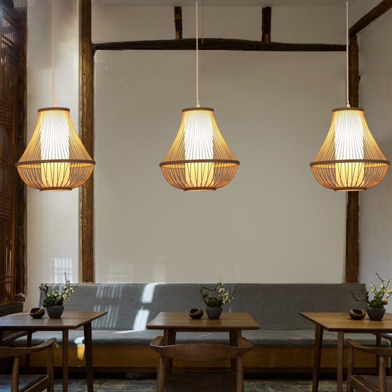 Pear-Shaped Pendant Light Contemporary Bamboo Single-Bulb Restaurant Suspension Light in Wood