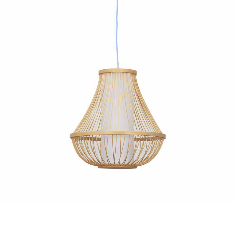 Pear-Shaped Pendant Light Contemporary Bamboo Single-Bulb Restaurant Suspension Light in Wood