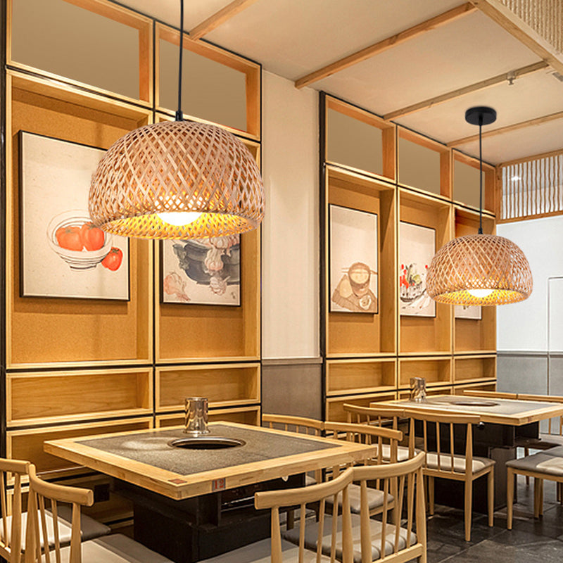 Handcrafted Ceiling Light Modern Bamboo Single Wood Hanging Pendant Light for Restaurant