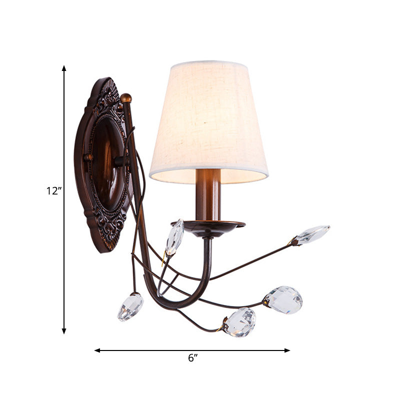 Conical Fabric Wall Sconce Modern Style 1/2-Light White Sconce Light Fixture with Clear Crystal Accent