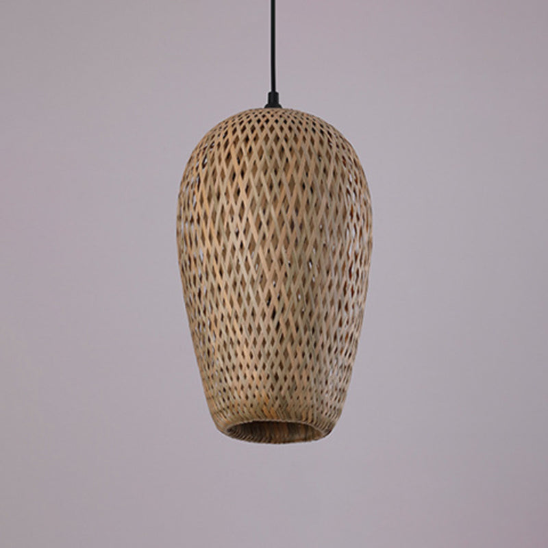 Handcrafted Ceiling Light Modern Bamboo Single Wood Hanging Pendant Light for Restaurant