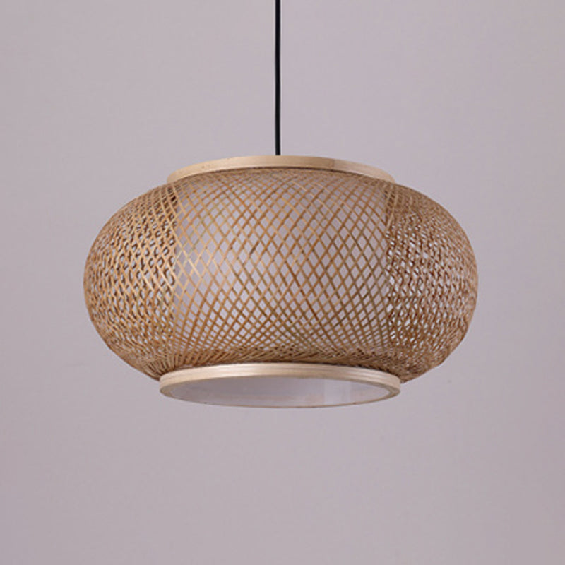 Handcrafted Ceiling Light Modern Bamboo Single Wood Hanging Pendant Light for Restaurant