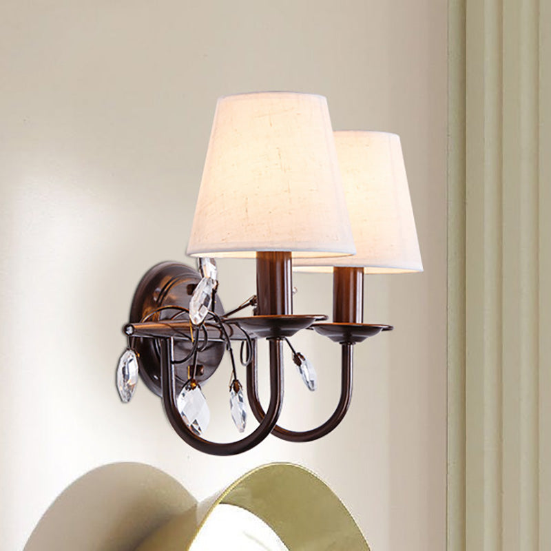 Conical Fabric Wall Sconce Modern Style 1/2-Light White Sconce Light Fixture with Clear Crystal Accent