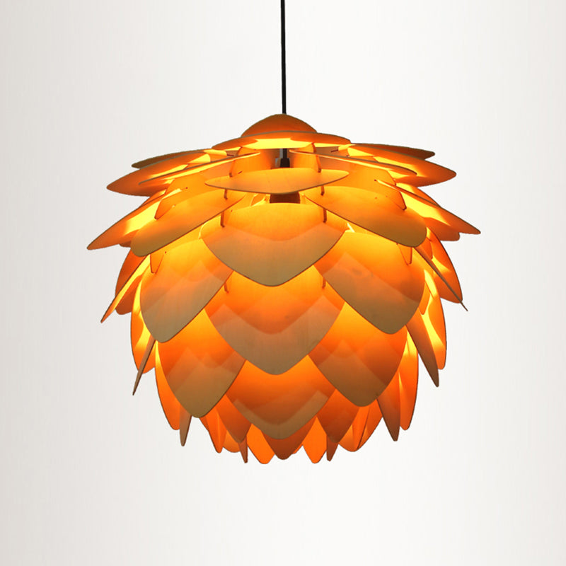 Wood Shaded Pendant Light Contemporary Single Suspension Lighting Fixture for Restaurant