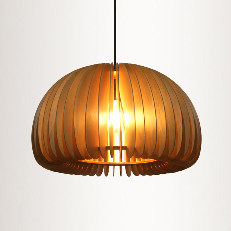 Wood Shaded Pendant Light Contemporary Single Suspension Lighting Fixture for Restaurant