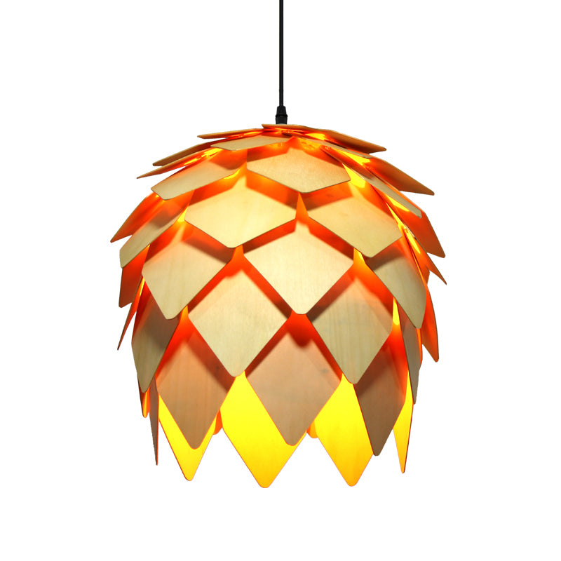 Wood Shaded Pendant Light Contemporary Single Suspension Lighting Fixture for Restaurant