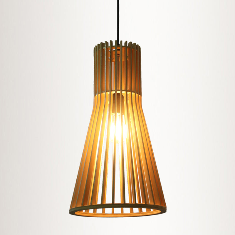 Wood Shaded Pendant Light Contemporary Single Suspension Lighting Fixture for Restaurant
