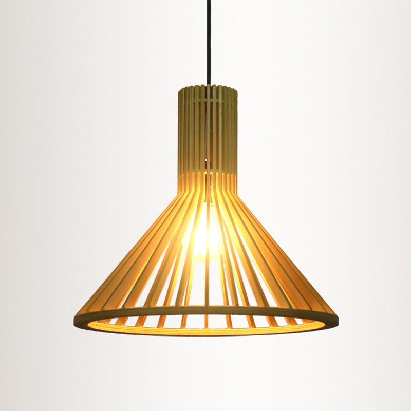 Wood Shaded Pendant Light Contemporary Single Suspension Lighting Fixture for Restaurant