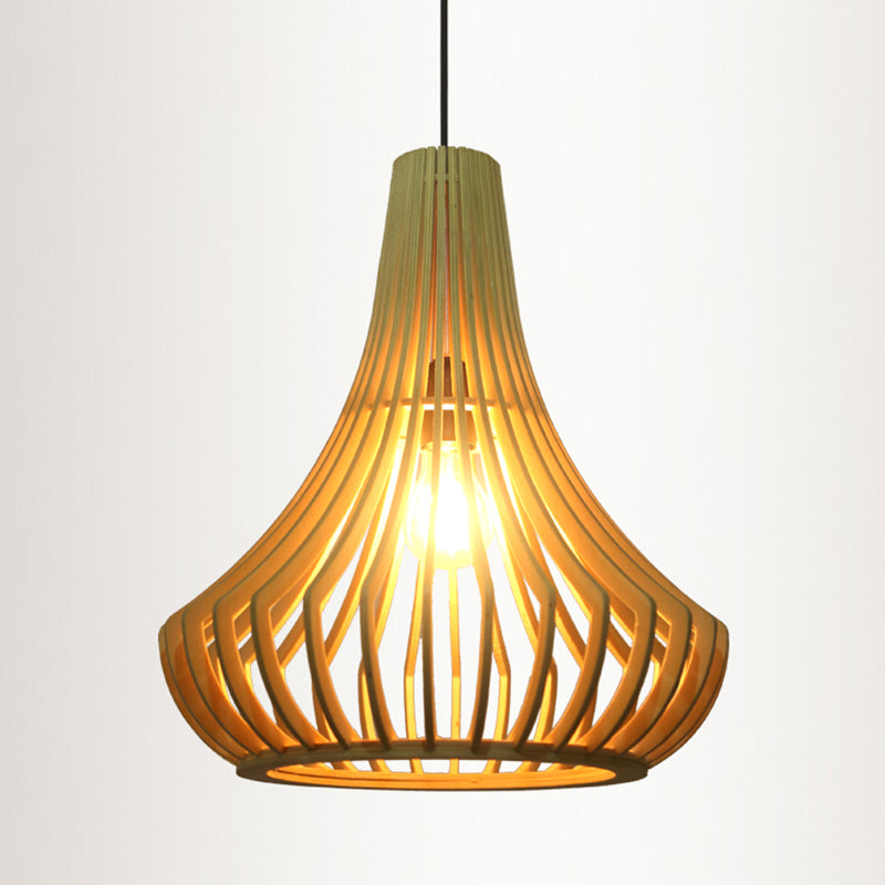 Wood Shaded Pendant Light Contemporary Single Suspension Lighting Fixture for Restaurant