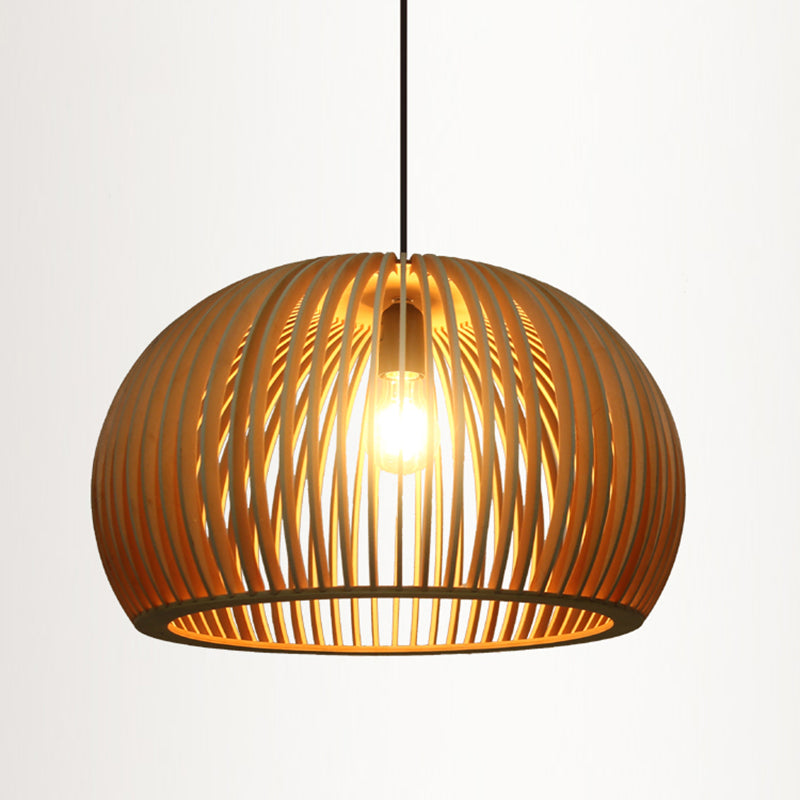 Wood Shaded Pendant Light Contemporary Single Suspension Lighting Fixture for Restaurant