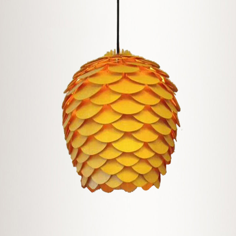 Wood Shaded Pendant Light Contemporary Single Suspension Lighting Fixture for Restaurant