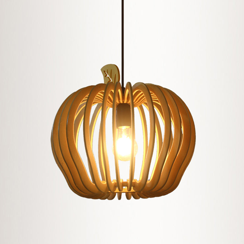Wood Shaded Pendant Light Contemporary Single Suspension Lighting Fixture for Restaurant