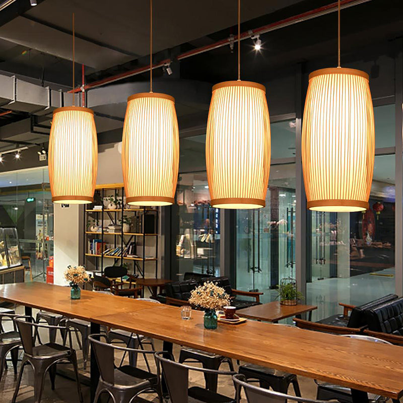 Handcrafted Pendant Light Contemporary Bamboo Single-Bulb Wood Suspension Light Fixture