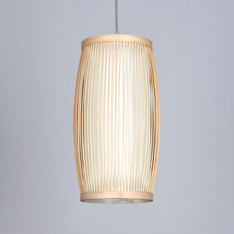 Handcrafted Pendant Light Contemporary Bamboo Single-Bulb Wood Suspension Light Fixture