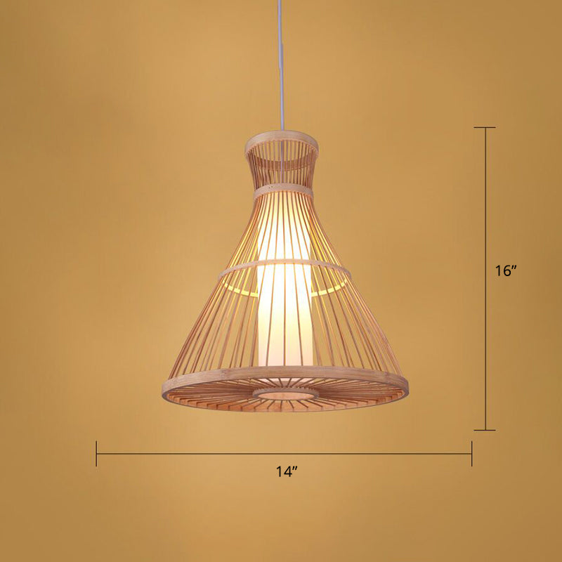 Wood Handmade Suspension Lighting Simplicity 1-Light Bamboo Pendant Light for Restaurant