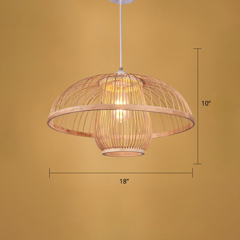 Wood Handmade Suspension Lighting Simplicity 1-Light Bamboo Pendant Light for Restaurant