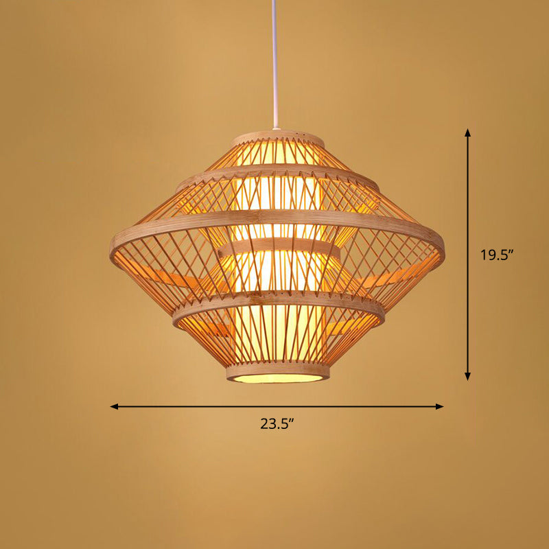 Wood Handmade Suspension Lighting Simplicity 1-Light Bamboo Pendant Light for Restaurant