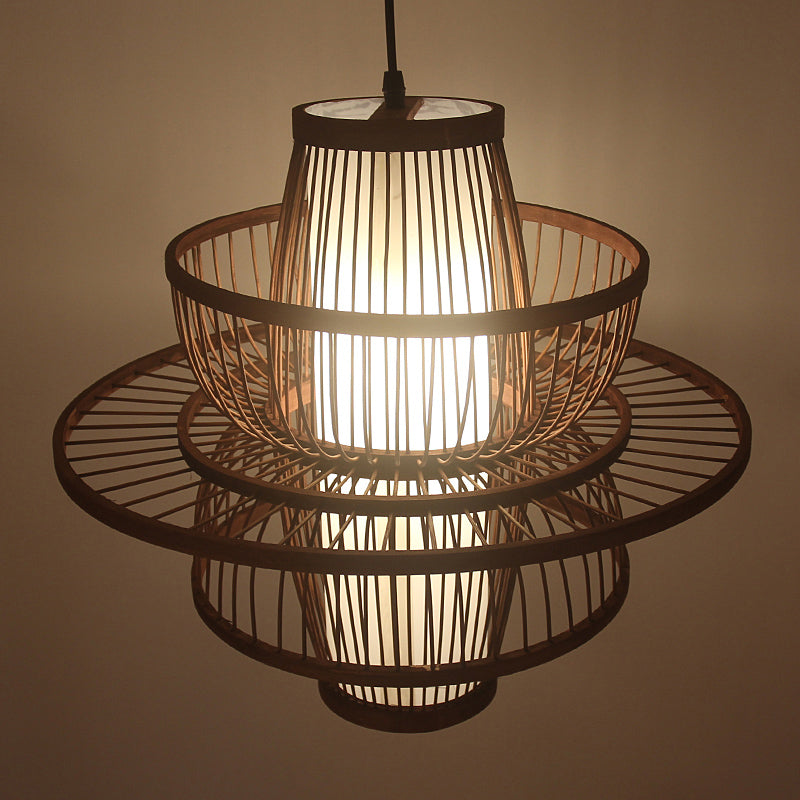 Weaving Restaurant Ceiling Light Bamboo Single Modern Hanging Pendant Light in Coffee