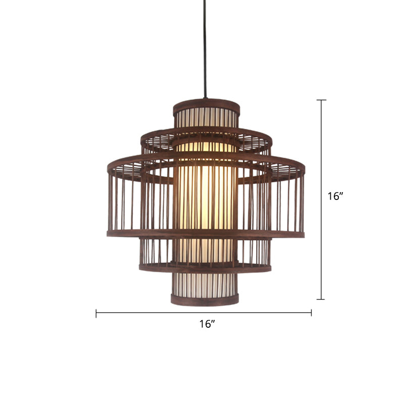 Weaving Restaurant Ceiling Light Bamboo Single Modern Hanging Pendant Light in Coffee