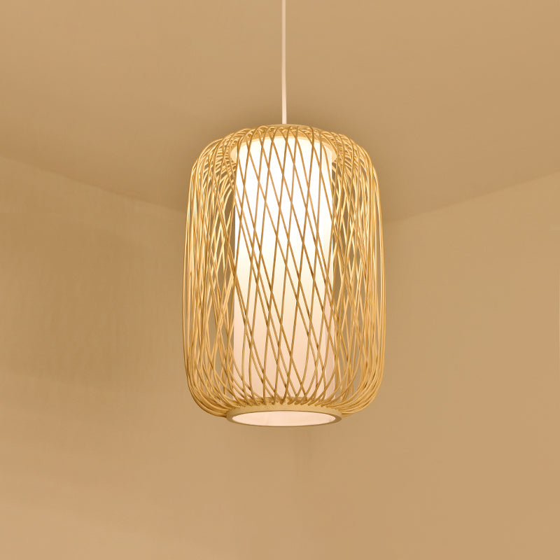 Bamboo Handmade Pendant Light Contemporary Single-Bulb Wood Suspension Light Fixture