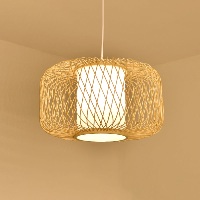 Bamboo Handmade Pendant Light Contemporary Single-Bulb Wood Suspension Light Fixture