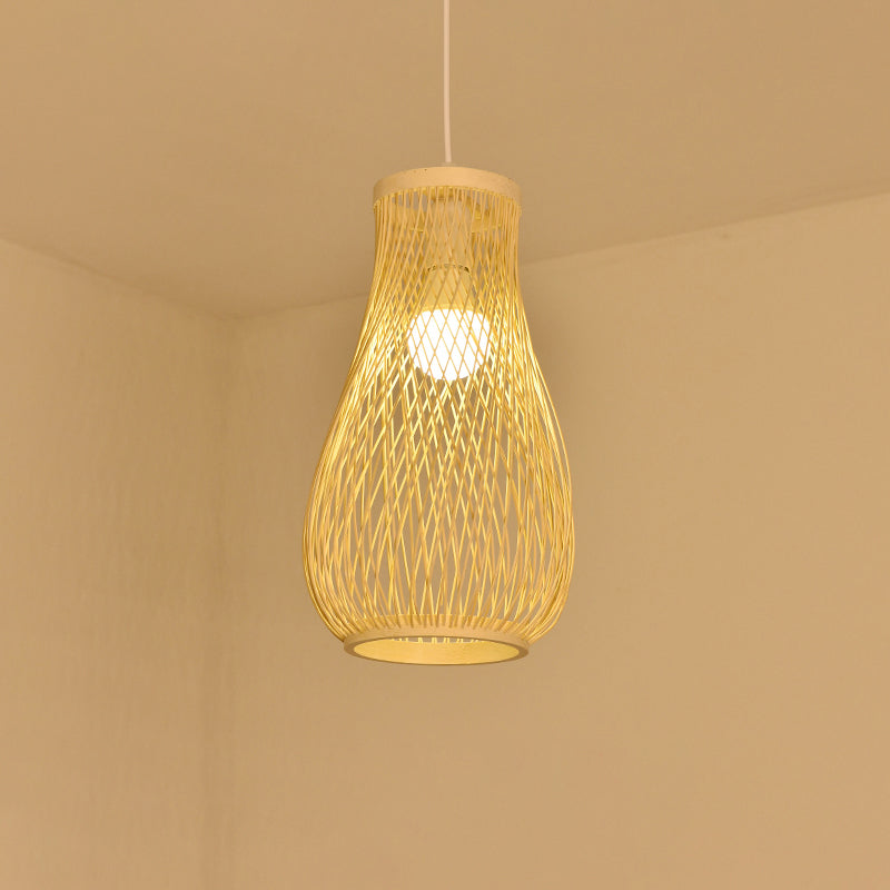 Bamboo Handmade Pendant Light Contemporary Single-Bulb Wood Suspension Light Fixture