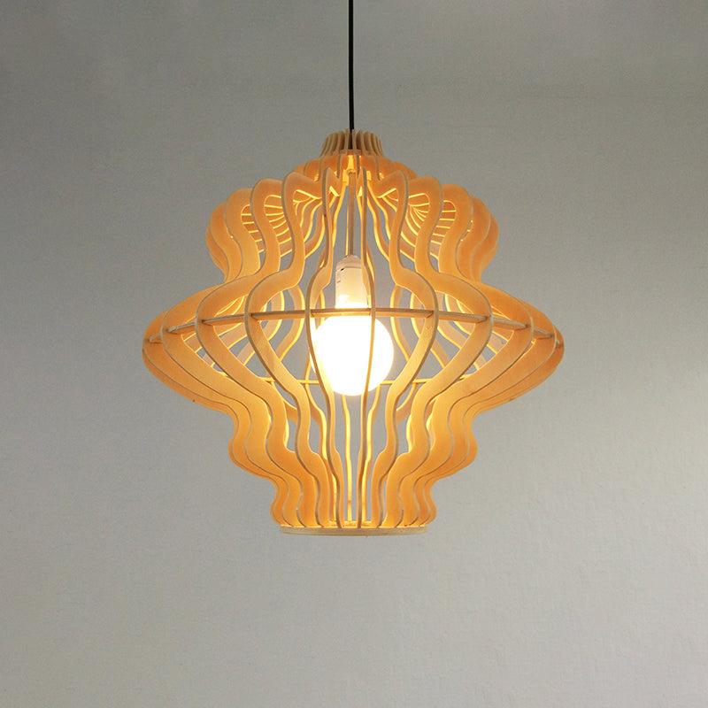 Simplicity Shaded Suspension Lighting Wood 1-Light Restaurant Pendant Light Fixture