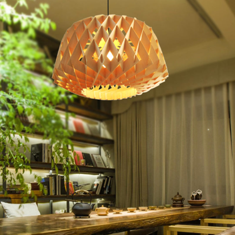Simplicity Shaded Suspension Lighting Wood 1-Light Restaurant Pendant Light Fixture