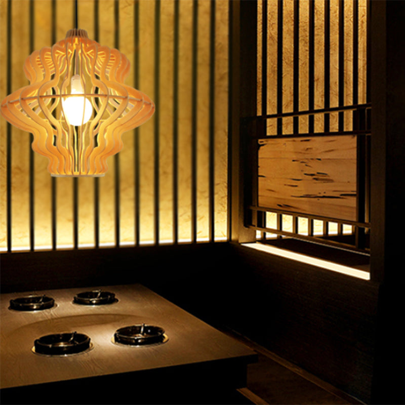 Simplicity Shaded Suspension Lighting Wood 1-Light Restaurant Pendant Light Fixture