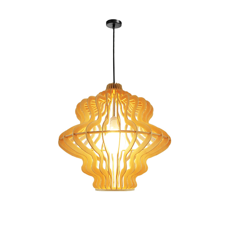 Simplicity Shaded Suspension Lighting Wood 1-Light Restaurant Pendant Light Fixture