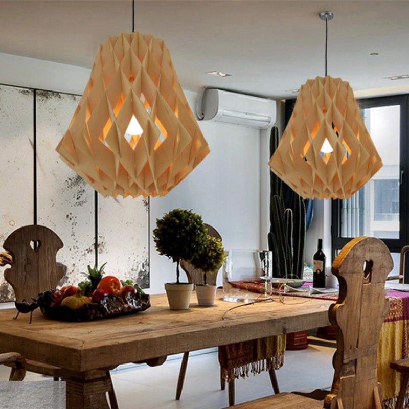 Simplicity Shaded Suspension Lighting Wood 1-Light Restaurant Pendant Light Fixture