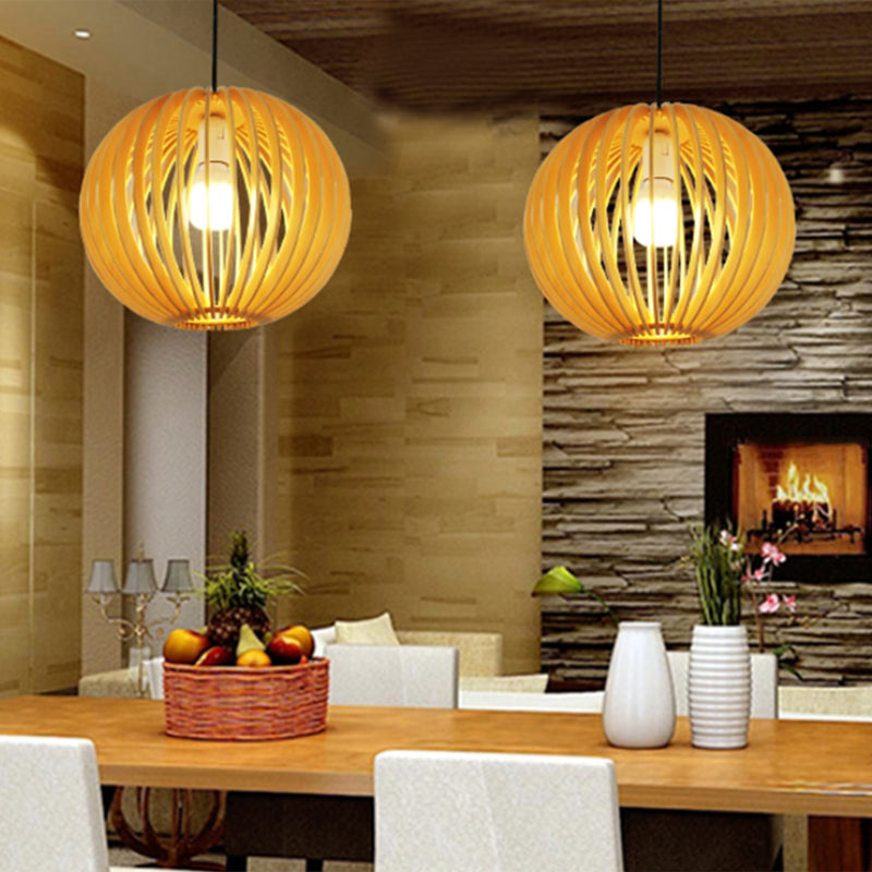 Simplicity Shaded Suspension Lighting Wood 1-Light Restaurant Pendant Light Fixture