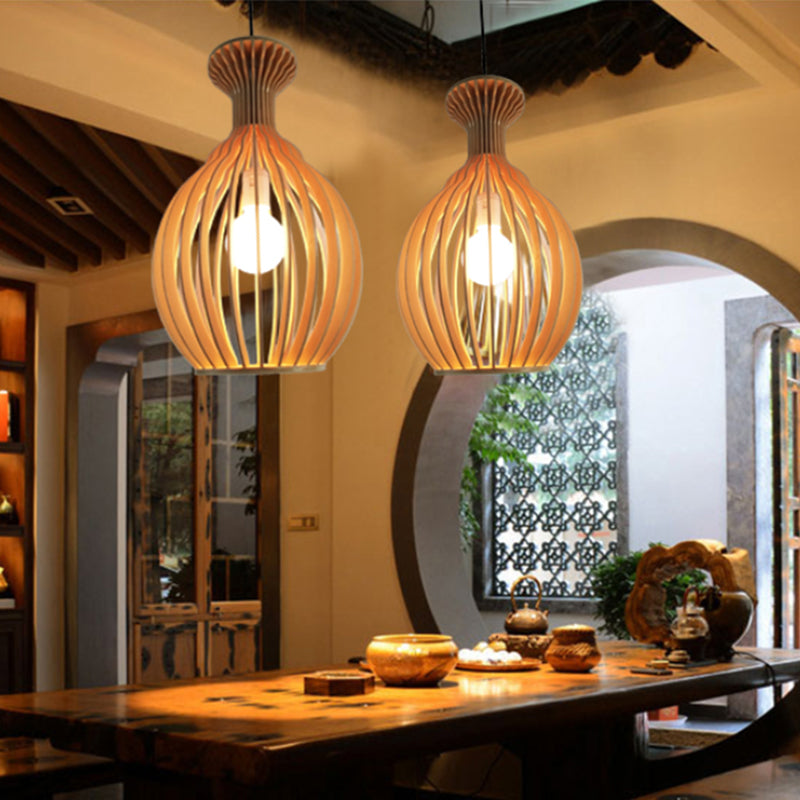Simplicity Shaded Suspension Lighting Wood 1-Light Restaurant Pendant Light Fixture
