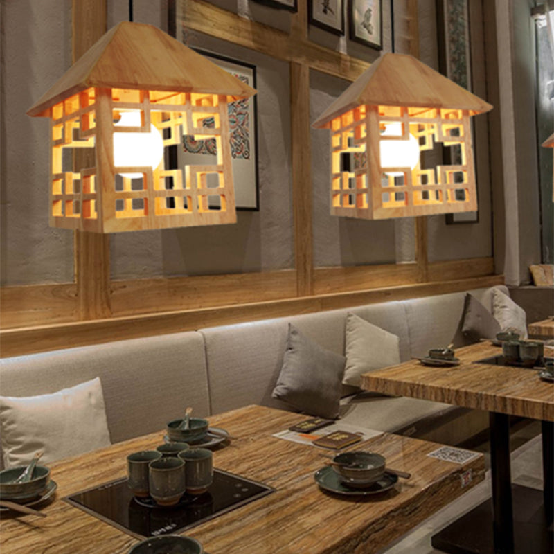 Simplicity Shaded Suspension Lighting Wood 1-Light Restaurant Pendant Light Fixture