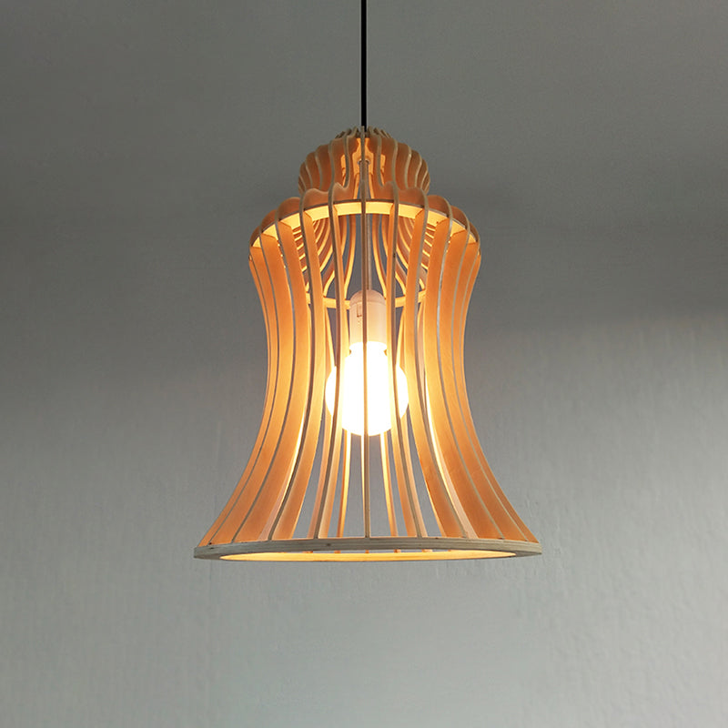 Simplicity Shaded Suspension Lighting Wood 1-Light Restaurant Pendant Light Fixture