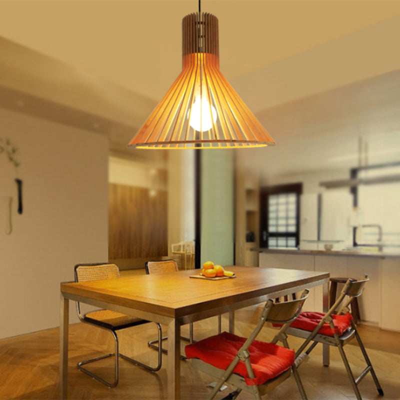 Simplicity Shaded Suspension Lighting Wood 1-Light Restaurant Pendant Light Fixture
