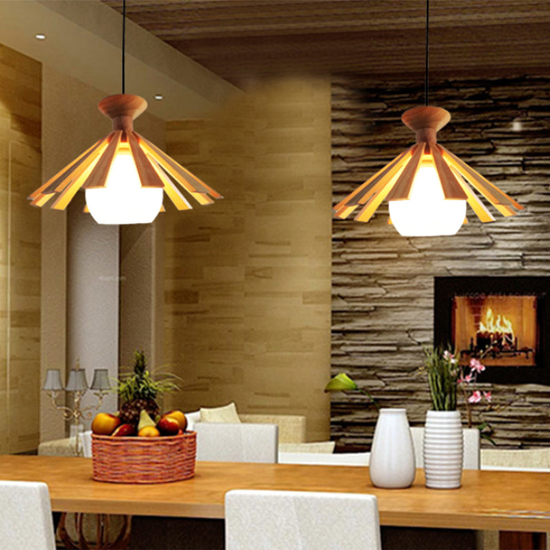 Simplicity Shaded Suspension Lighting Wood 1-Light Restaurant Pendant Light Fixture