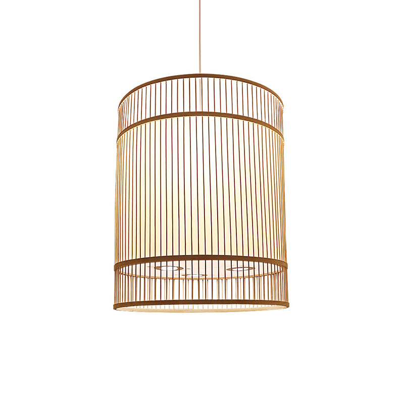 Wood Cylinder Ceiling Light Asian Style 1-Light Bamboo Hanging Light for Restaurant