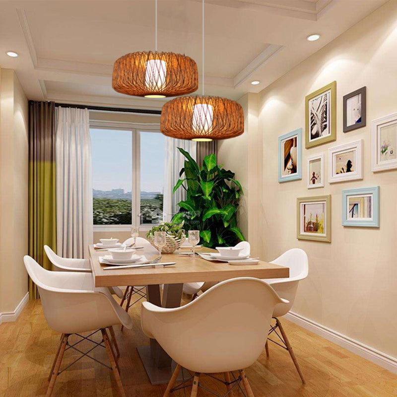 Drum Tea Room Anhänger Licht Bambus Ein-Bulb zeitgenössische Federleuchte