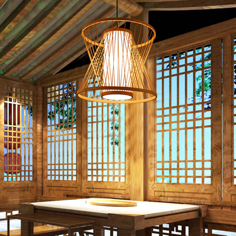 Lumo a sospensione ombreggiata a clessidra in legno semplicità a 1 luce in bambù lampada a sospensione
