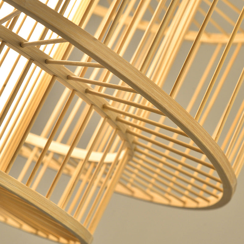 Bamboo Handcrafted Shade Ceiling Light Asian Style 1 Bulb Wood Hanging Light Fixture