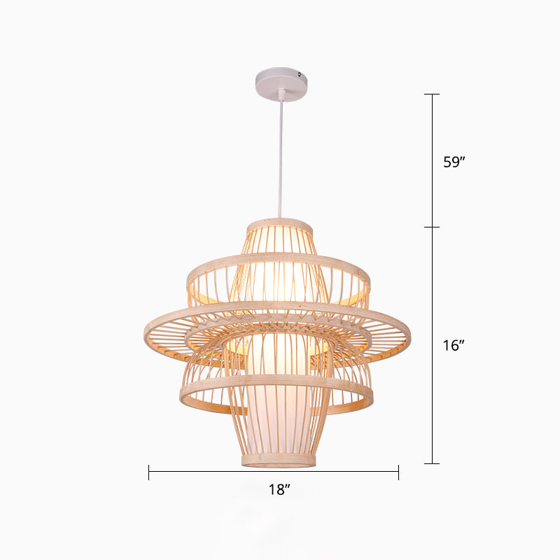 Bamboo Handcrafted Shade Ceiling Light Asian Style 1 Bulb Wood Hanging Light Fixture