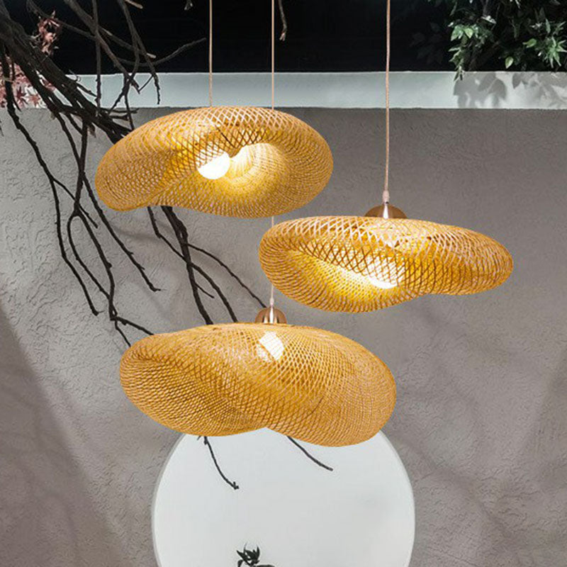 Twisted Pendant Light Contemporary Bamboo Single-Bulb Restaurant Suspension Light in Wood