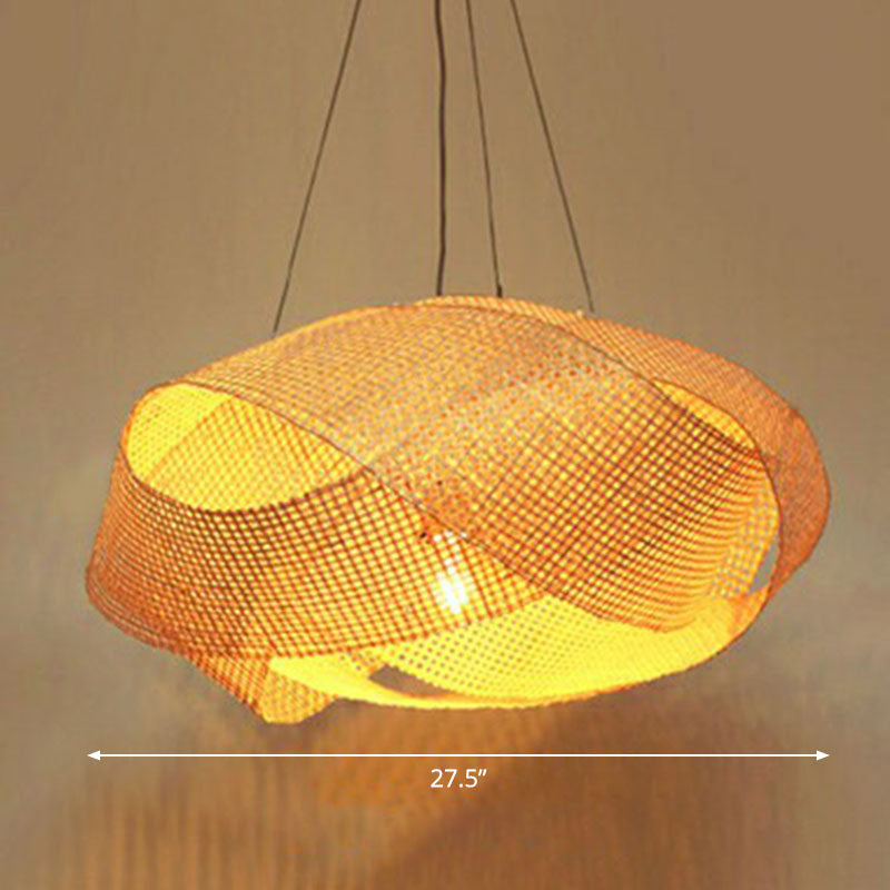 Bamboo Spiral Suspension Light Simplicity Pendant Light Fixture in Wood for Tea Room