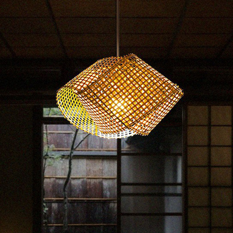 Twisted Bamboo Ceiling Light Asian Style 1 Bulb Wood Hanging Light Fixture for Restaurant