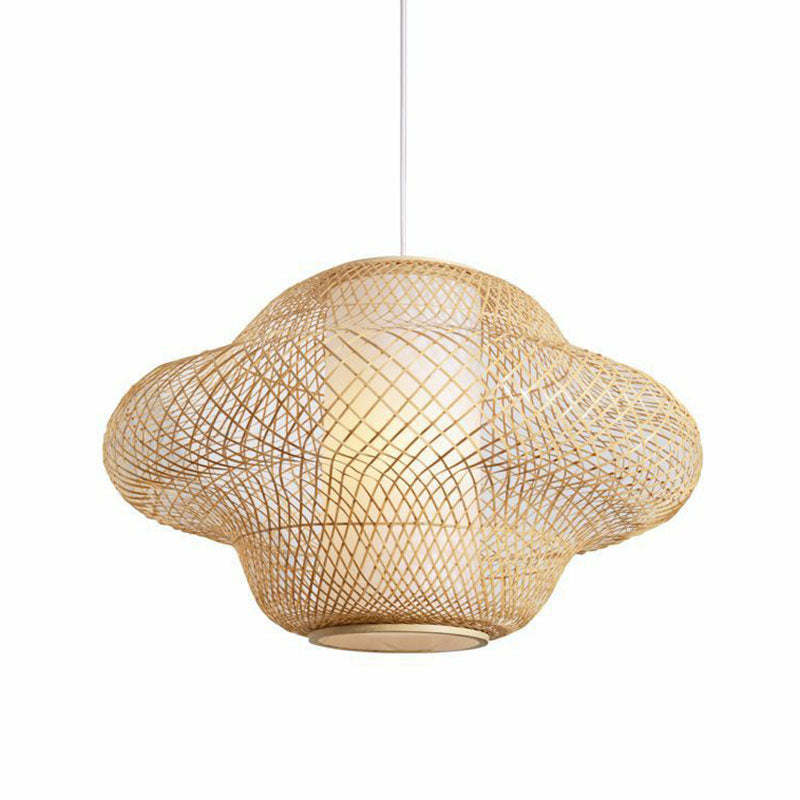 Asian Style Handwoven Suspension Lighting Bamboo 1 Head Restaurant Pendant Ceiling Light